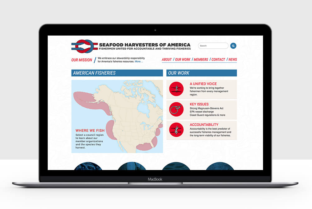 Screenshot of home page of Seafood Harvester's Association website